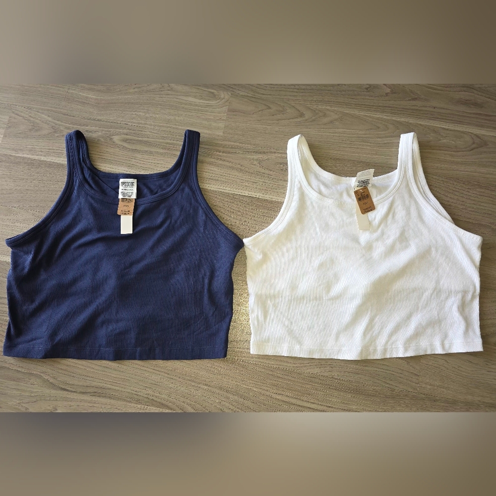 PINK Victoria's Secret Navy and White Tank Tops